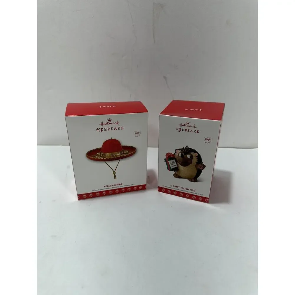 2 Hallmark Keepsake 2017 Sound Ornaments Feliz Navidad Hat + U Can’t‎ Touch This